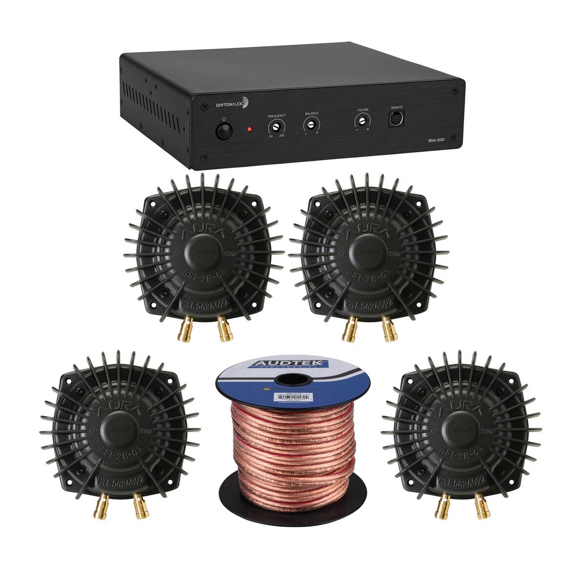 Dayton Audio BSA200 Amp with 4 Aura Pro Bass Shakers Bundle